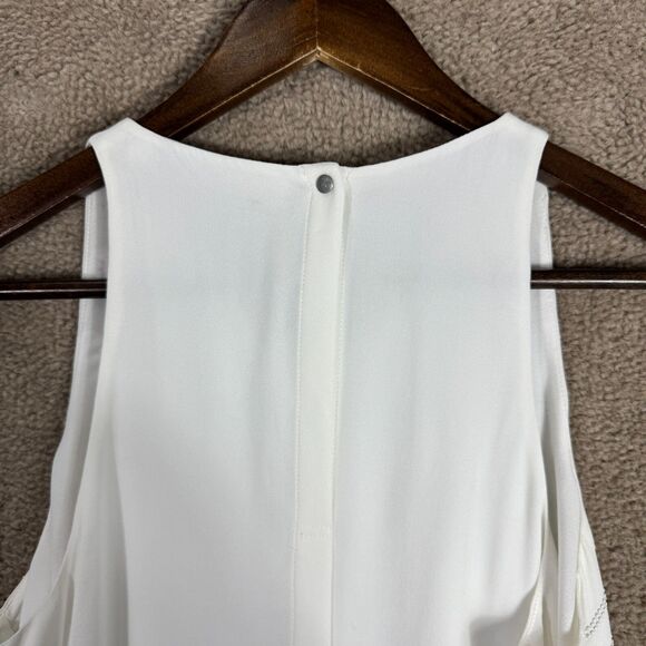A.L.C. Gigi Shift Dress Womens 8 White Tonal Beaded Sleeveless V Neck Crepe Mini - Picture 8 of 11